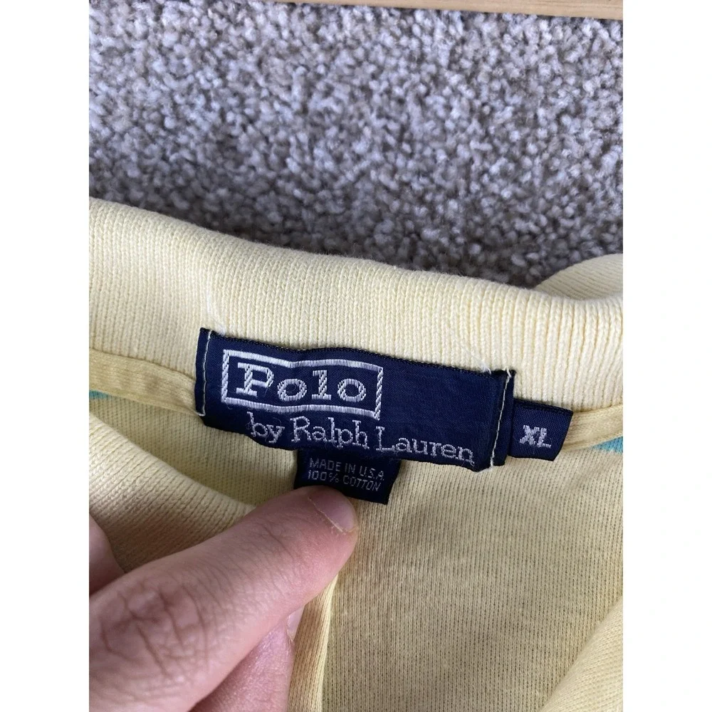 Polo Ralph Lauren Yellow/Purple/Blue Striped Made In USA Polo Mens XL Pony Read